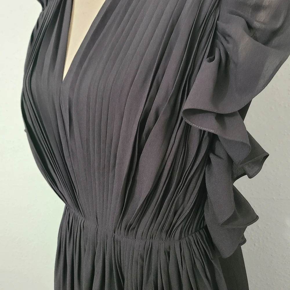 Lola by‎ Suman B Black Ruffled Draped Jumpsuit Size Med